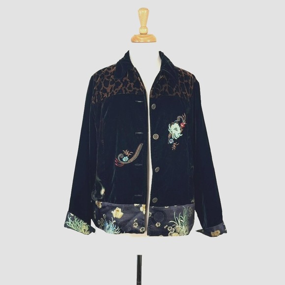 VTG White Stag Jacket Women S Velvet Velour Embroidered Cheetah‎ Animal - Picture 2 of 10